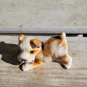 Vintage Lefton Brown and White Ceramic Dog Figurine Cute Puppy